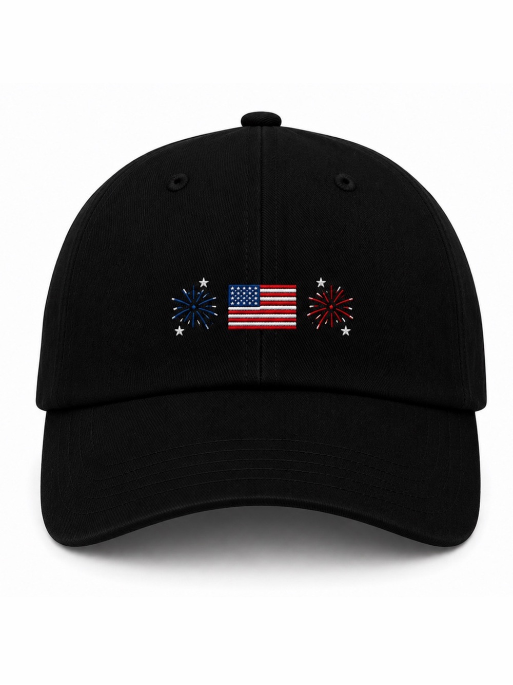 🇺🇸🎇 USA Flag Fireworks Embroidered Black Baseball Cap Patriotic July 4th Hat